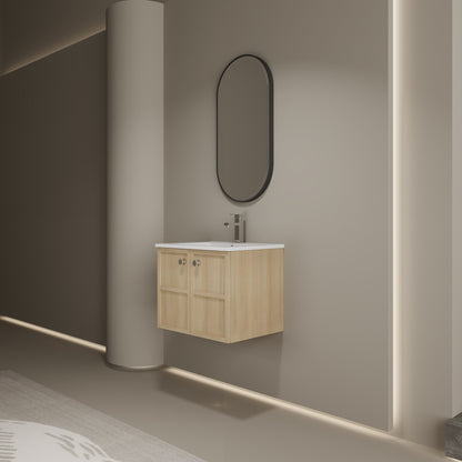 Wall Mounted Bathroom Vanity With Ceramic Sink And 2 Soft Closing Doors Home Essentials