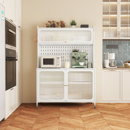 Contemporary Kitchen Pantry Cabinet With Glass Doors, Adjustable Shelves, Steel - Brushed Nickel Home Essentials