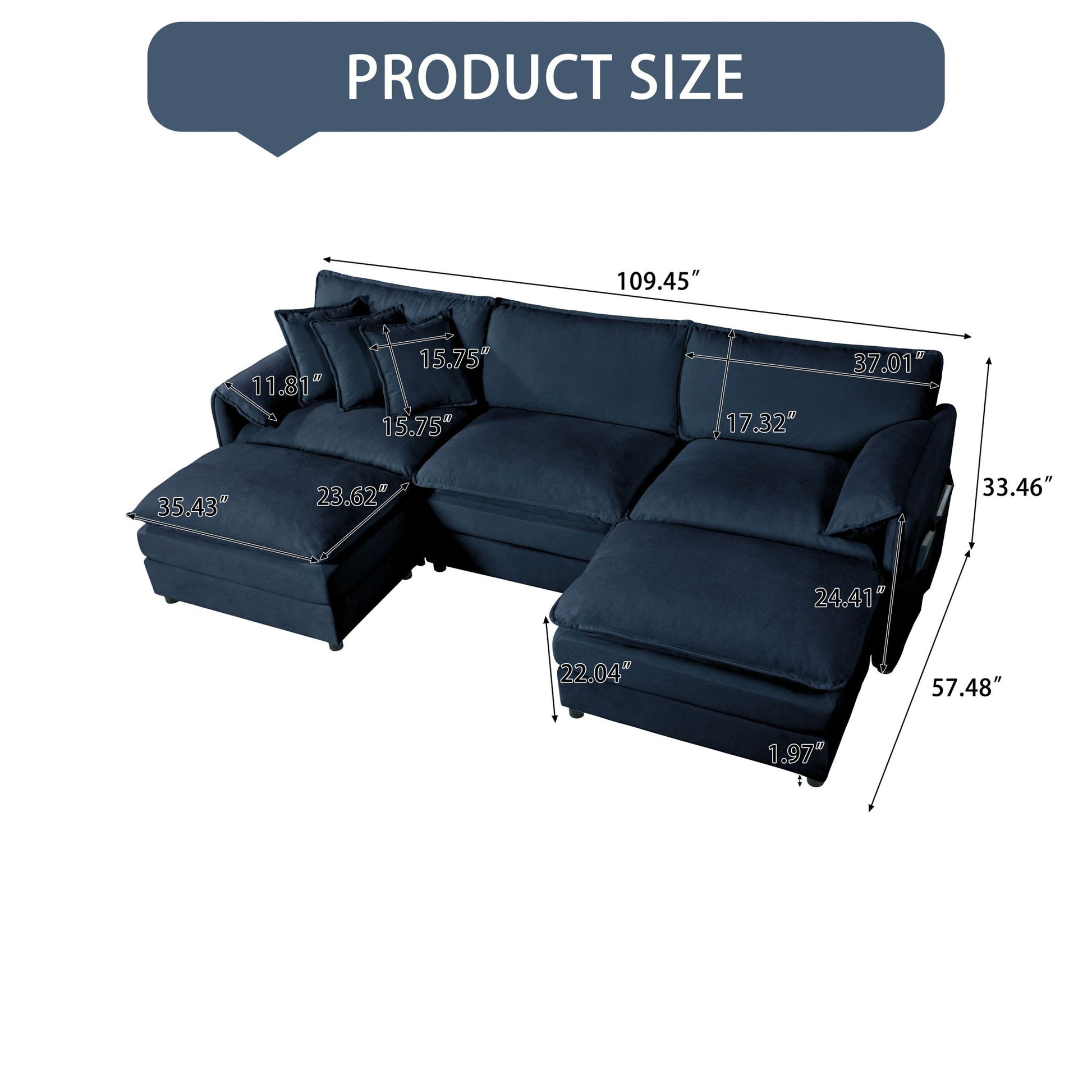 Modern Comfy Deep Seat Modular Sectional Sofa Cloud Couch With Ottoman Home Essentials