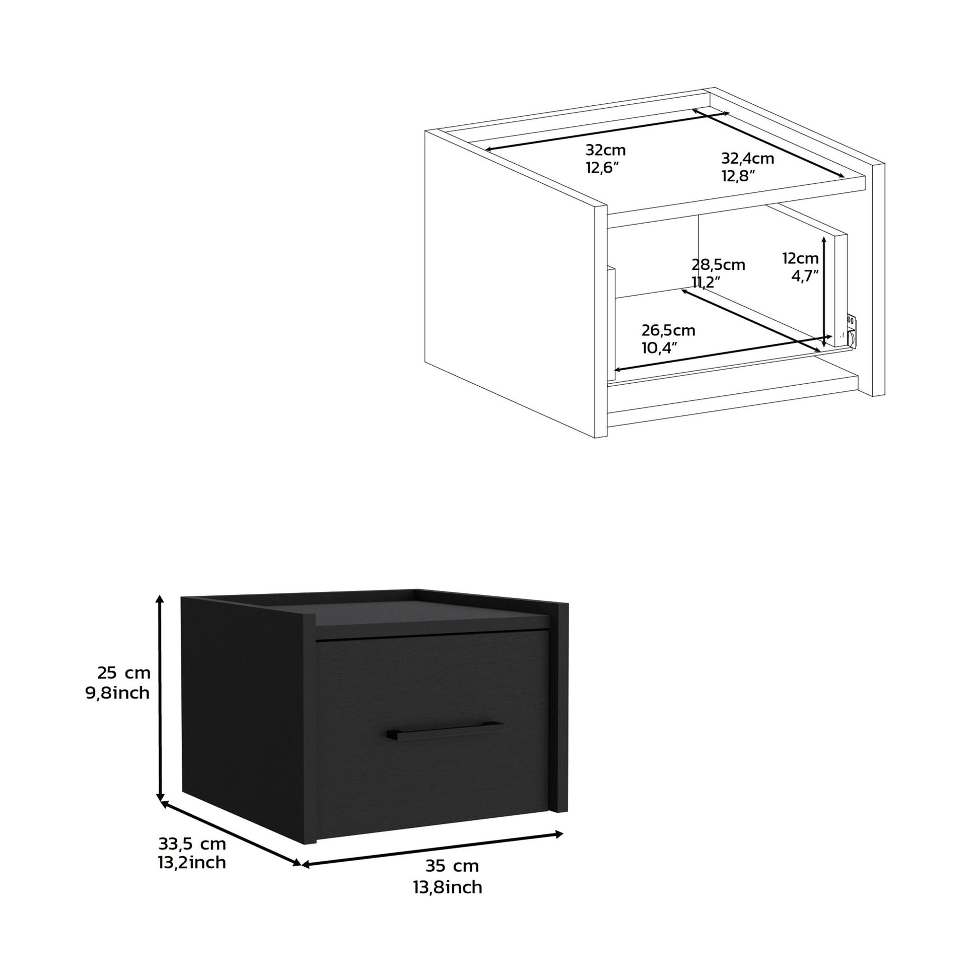 Floating Nightstand, Space Saving Design With Handy Drawer And Surface - Black Home Essentials