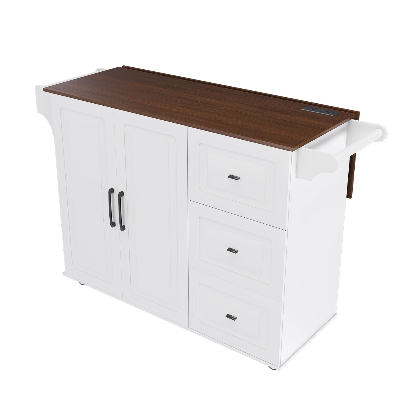 Kitchen Island Cart With Foldable Tabletop & Drop Leaf Mobile Breakfast Bar With Wood Top And Storage - White / Walnut Home Essentials