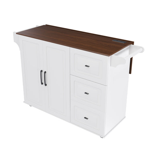 Kitchen Island Cart With Foldable Tabletop & Drop Leaf Mobile Breakfast Bar With Wood Top And Storage - White / Walnut Home Essentials