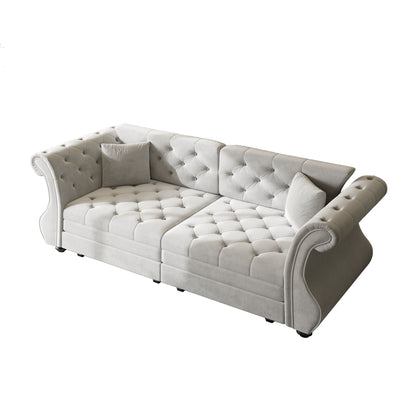 Oversized Chesterfield Pull Out Sofa Bed, Roll Arm Couch With Flower Tufting For Living Room Home Essentials