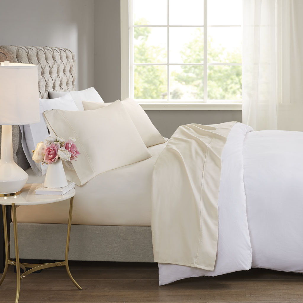 600 Thread Count - Cooling Cotton Blend 4 Piece Queen Sheet Set - Ivory Beautyrest