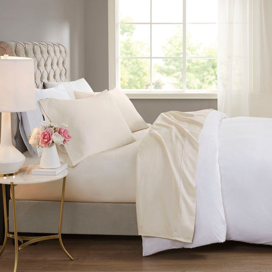 600 Thread Count - Cooling Cotton Blend 4 Piece Queen Sheet Set - Ivory Beautyrest