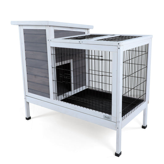 Two Tier Wooden Indoor / Outdoor Rabbit Cage For Small Animals With Runway And Leak-Proof Plastic Tray Daily Nest