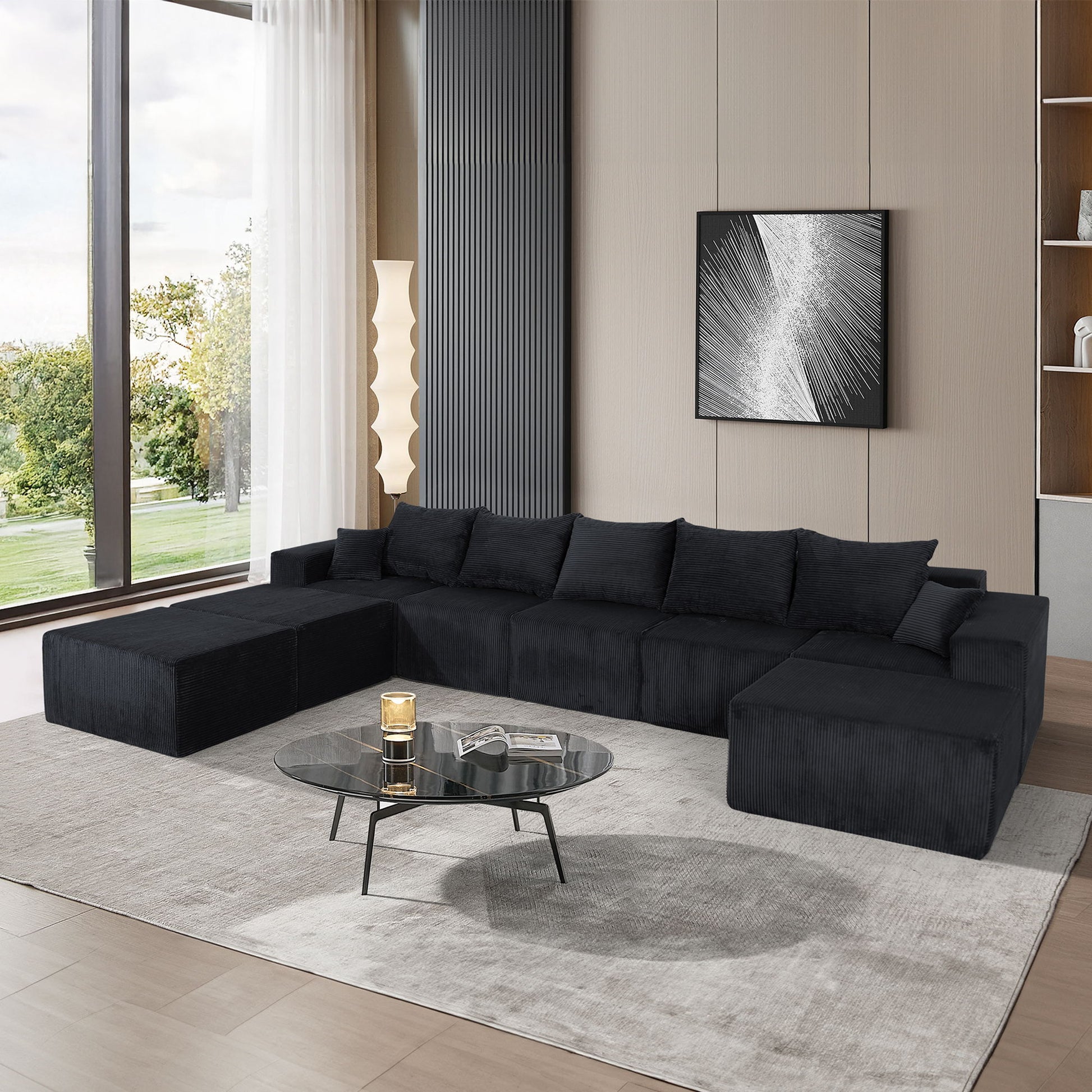 Luxury 8 Piece Modular U Shaped Sectional Sofa With Oversized Chaise Lounge And Bed Corduroy Upholstery Home Essentials