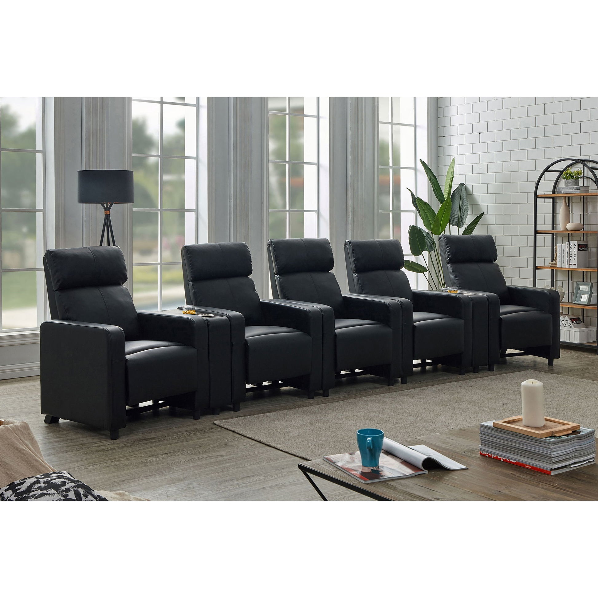 Warren - 5 Seater Home Theater With 2 Wedge Consoles - Black Furniture Max