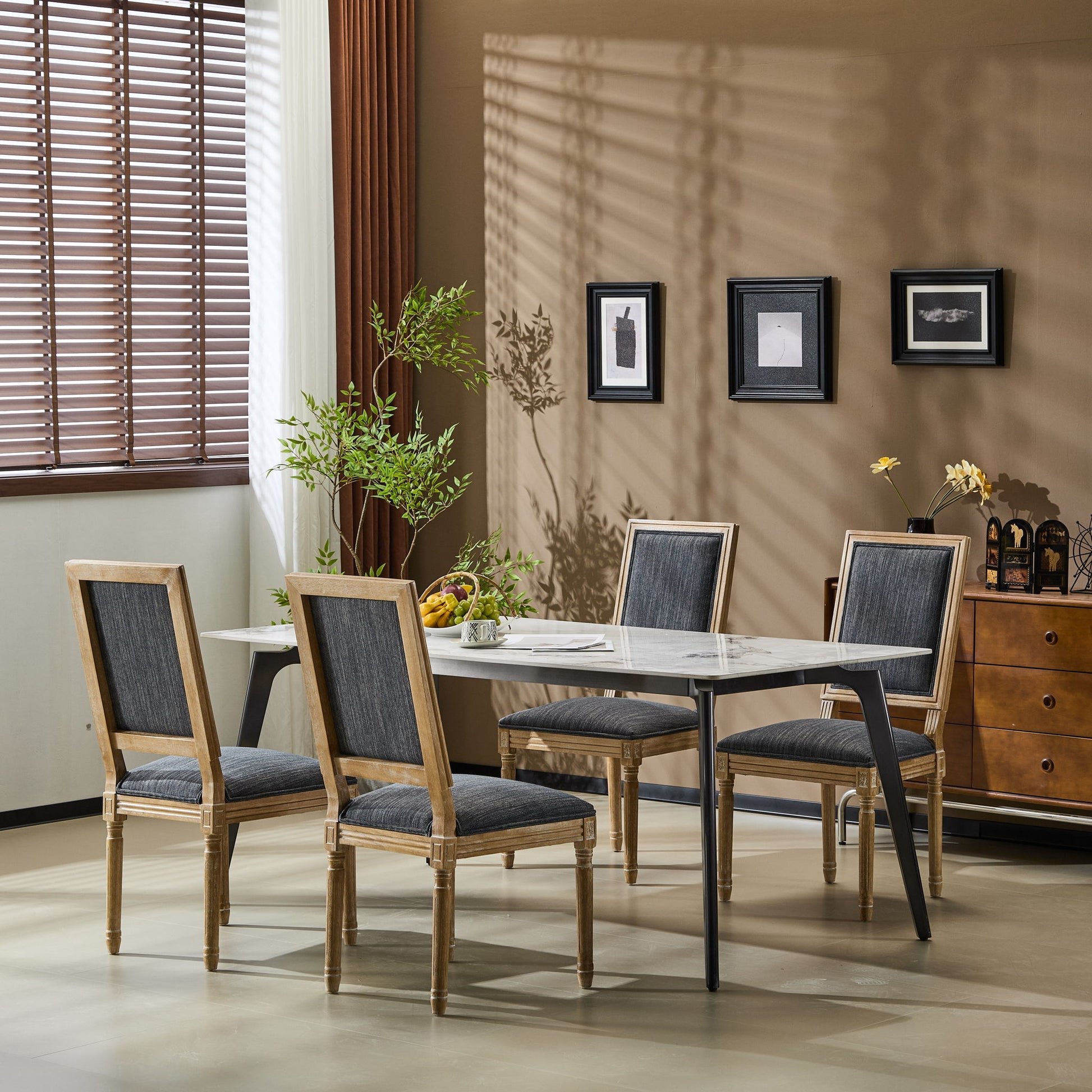 French Country Style Dining Chair With Upholstered Seating And Fluted Legs Noble House