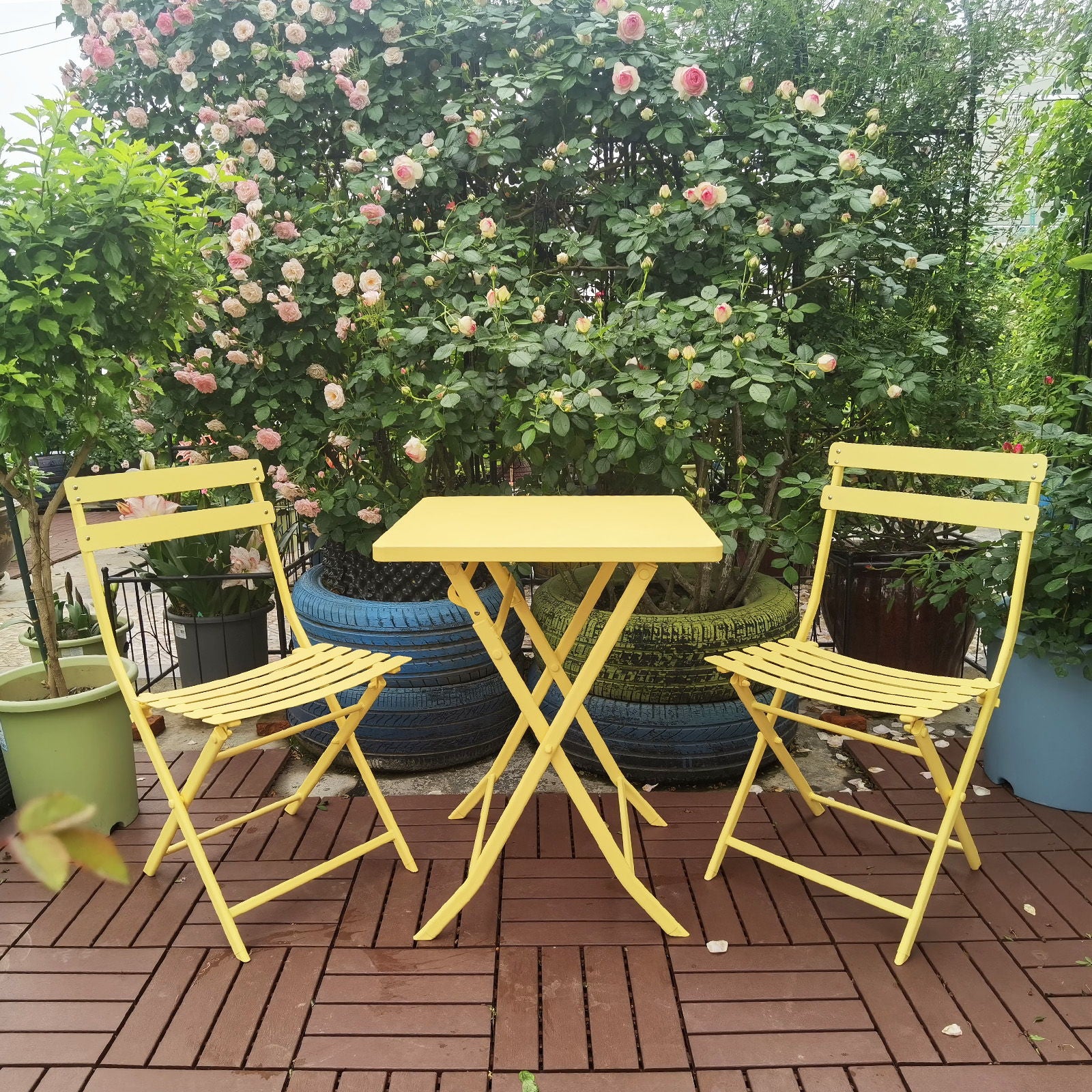 3 Piece Patio Bistro Set Of Foldable Square Table And Chairs Home Essentials