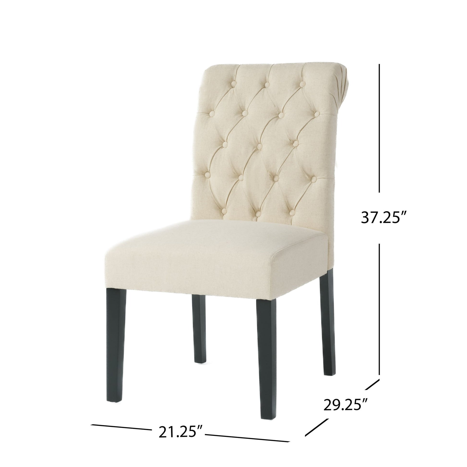 Dining Rolltop Chairs (Set of 2), Upholstered Armless Chair With Wood Leg - Ivory Noble House