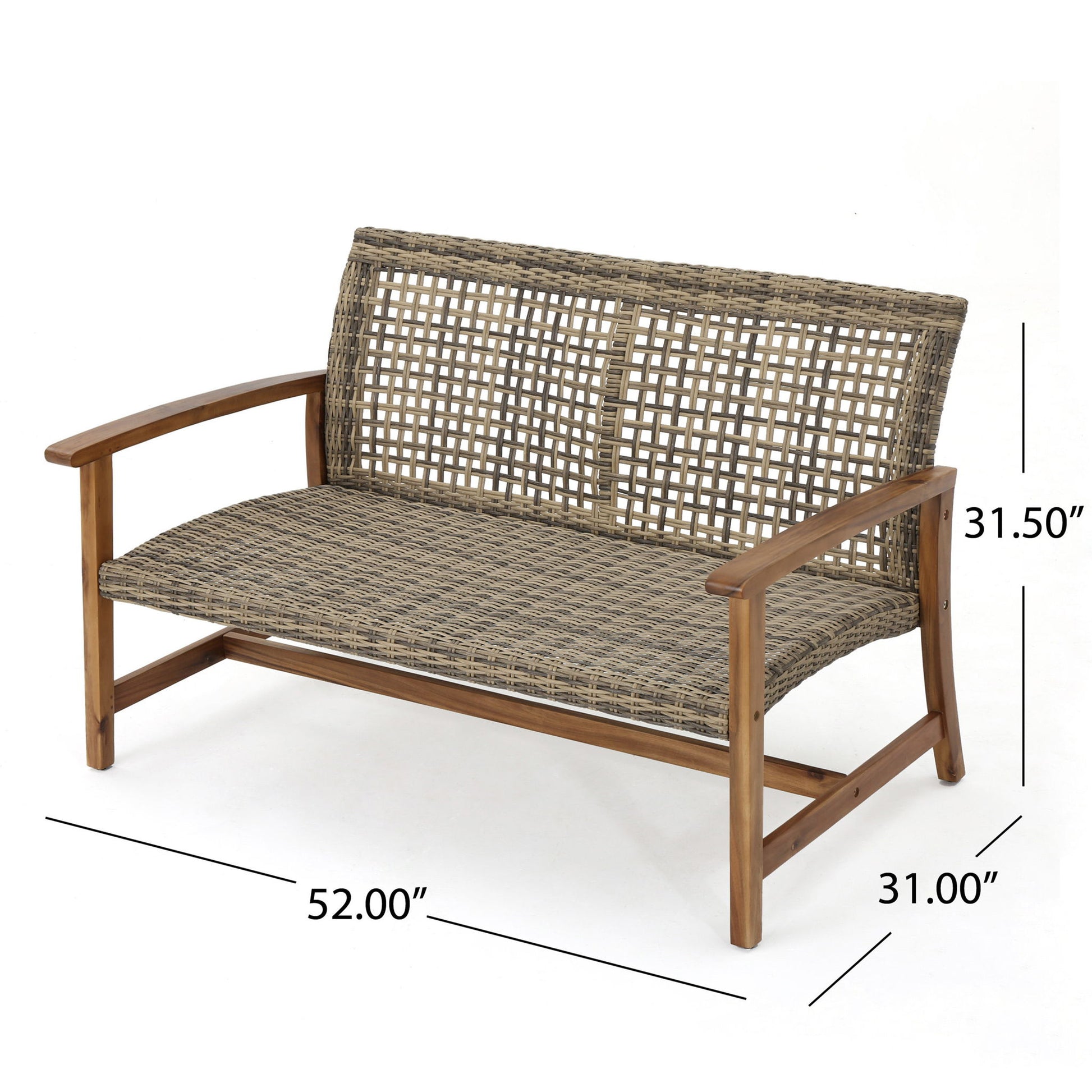 Outdoor Rattan Loveseat With Wooden Legs - Brown Noble House