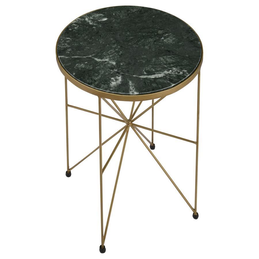 Eliska - Round Green Marble Top Accent Side Table - Antique Gold CoasterEssence