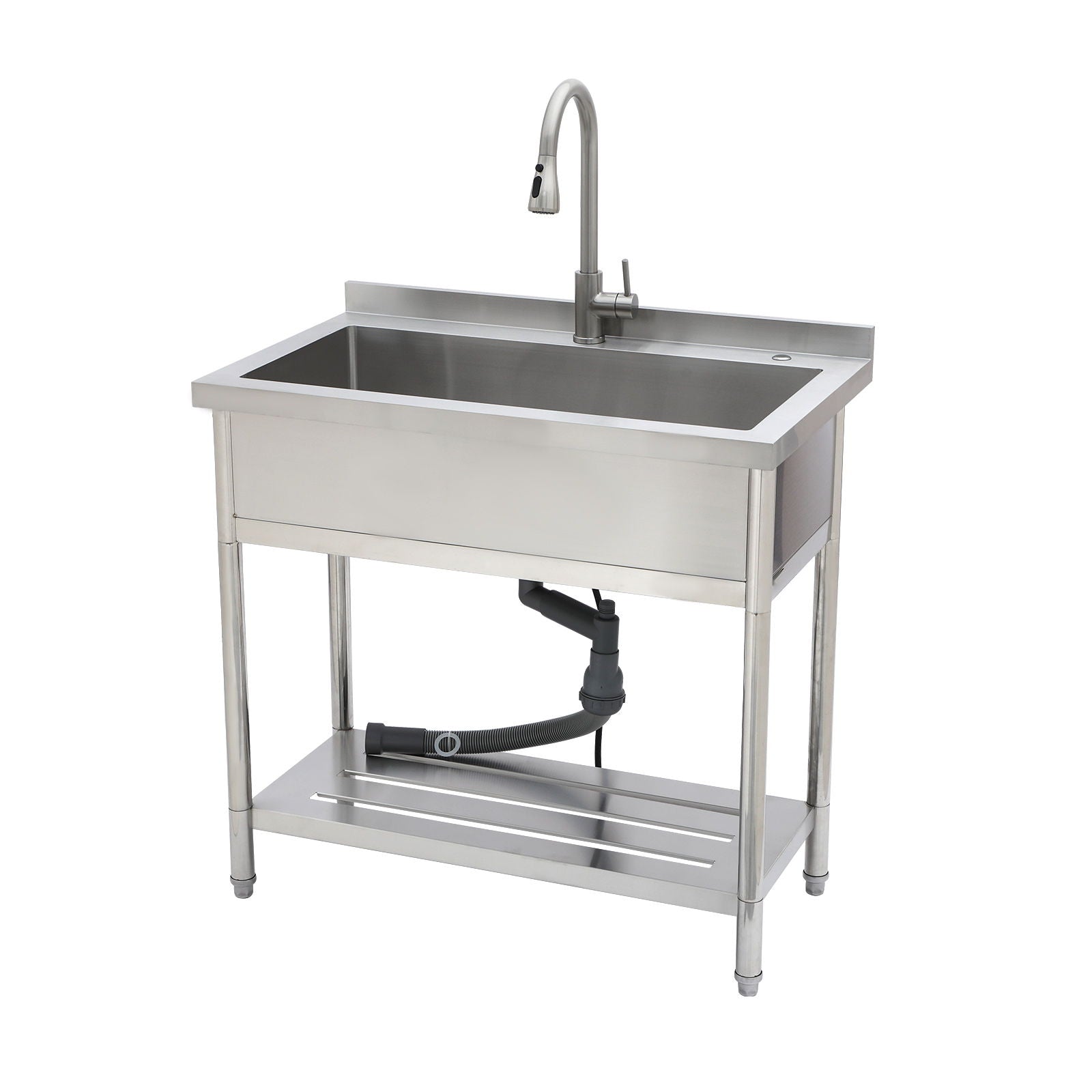 Stainless Steel Freestanding Utility Sink With Pull Out Faucet, Large Single Bowl - Brushed Nickel Daily Nest