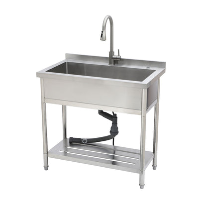 Stainless Steel Freestanding Utility Sink With Pull Out Faucet, Large Single Bowl - Brushed Nickel Daily Nest