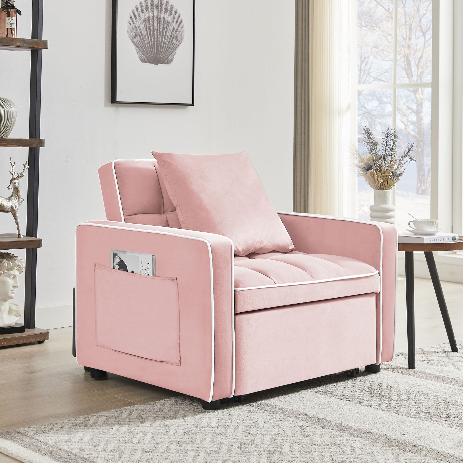 Modern Velvet 3 In 1 Sofa Bed Chair, Adjustable Recliner Home Essentials