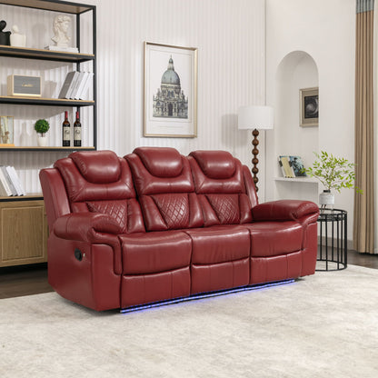 Home Theater Seating Manual Recliner Chair With Center Console And Led Light Strip For Living Room Hearth and Haven