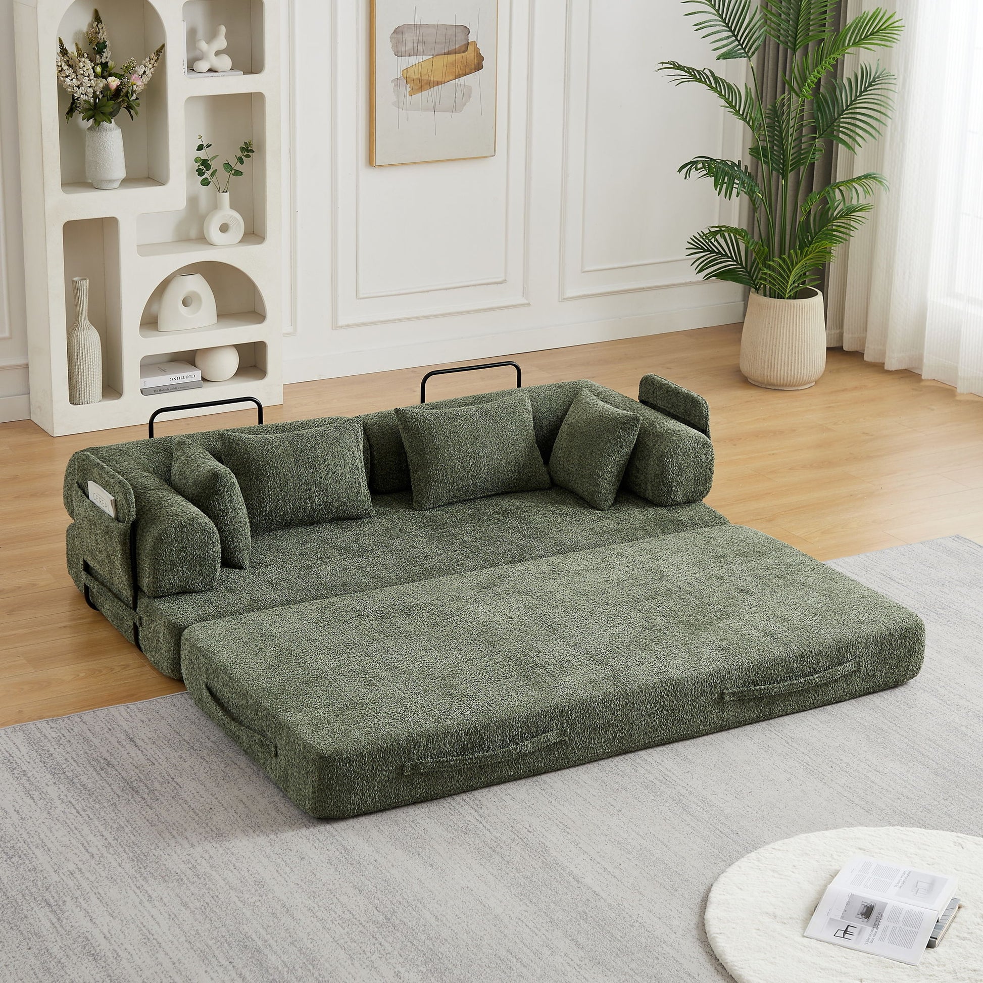 Convertible Sleeper Sofa Bed With Cylindrical Pillow Home Essentials