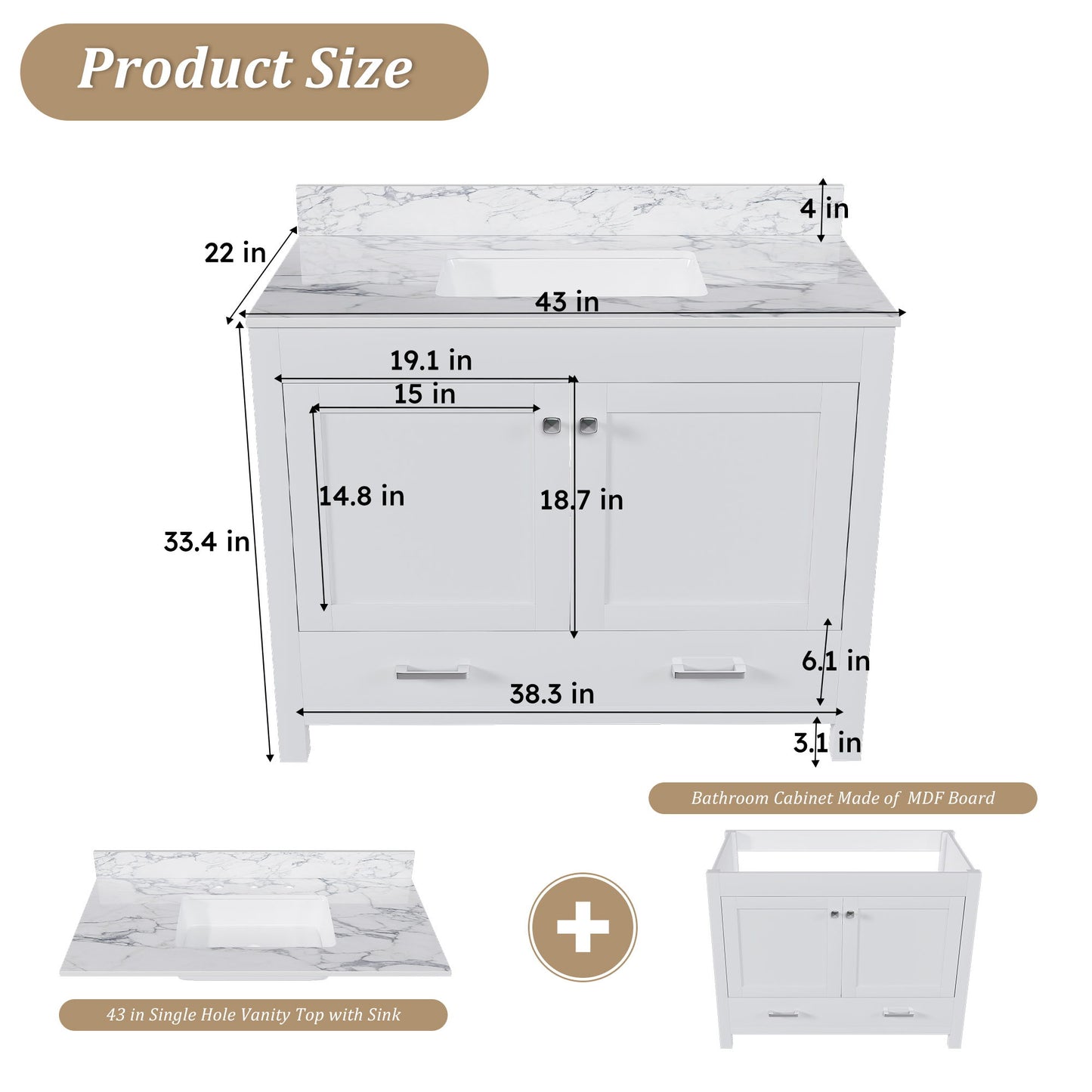 43" Bathroom Vanity, Multi Functional Cabinet - White Home Essentials