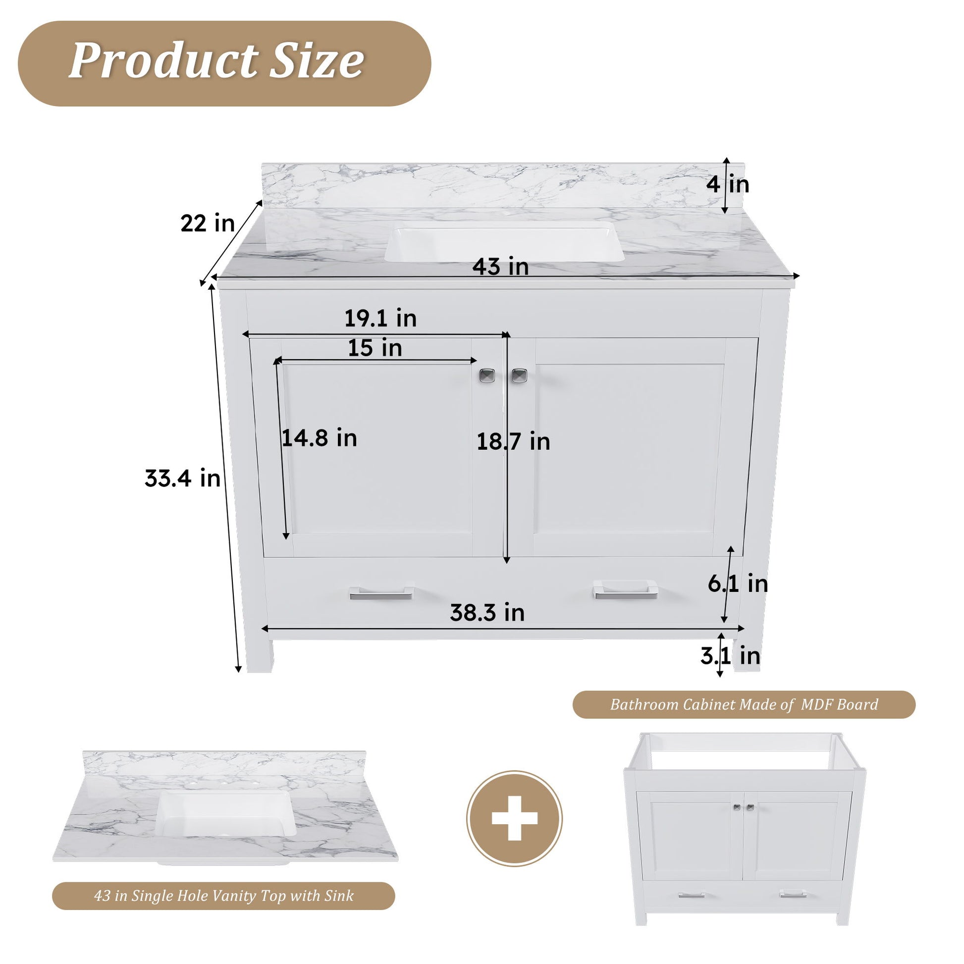 43" Bathroom Vanity, Multi Functional Cabinet - White Home Essentials