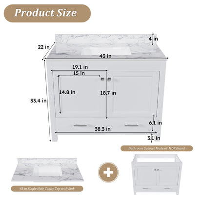 43" Bathroom Vanity, Multi Functional Cabinet - White Home Essentials