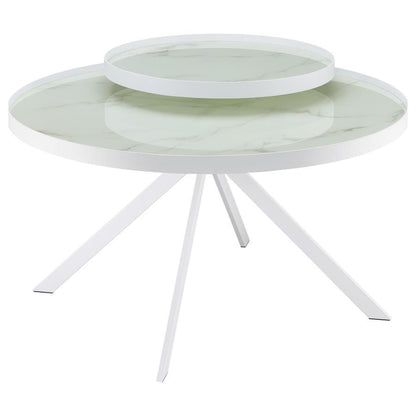 Briggs - Round Marble Printed Glass Top Coffee Table Coaster Fine Furniture