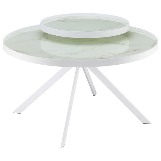 Briggs - Round Marble Printed Glass Top Coffee Table Coaster Fine Furniture