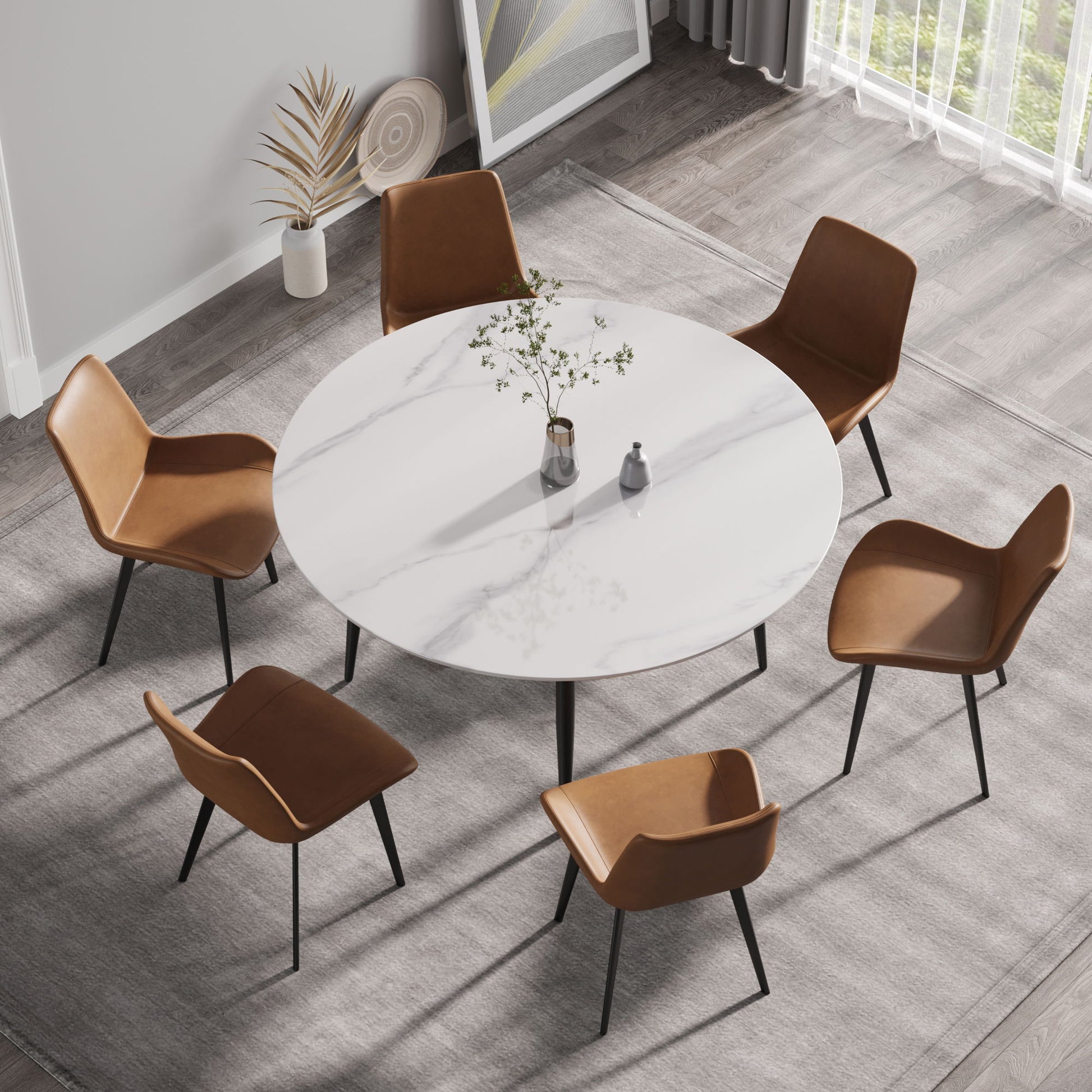 Modern Man-Made Stone Round Metal Dining Table-Position For 6 People Home Essentials