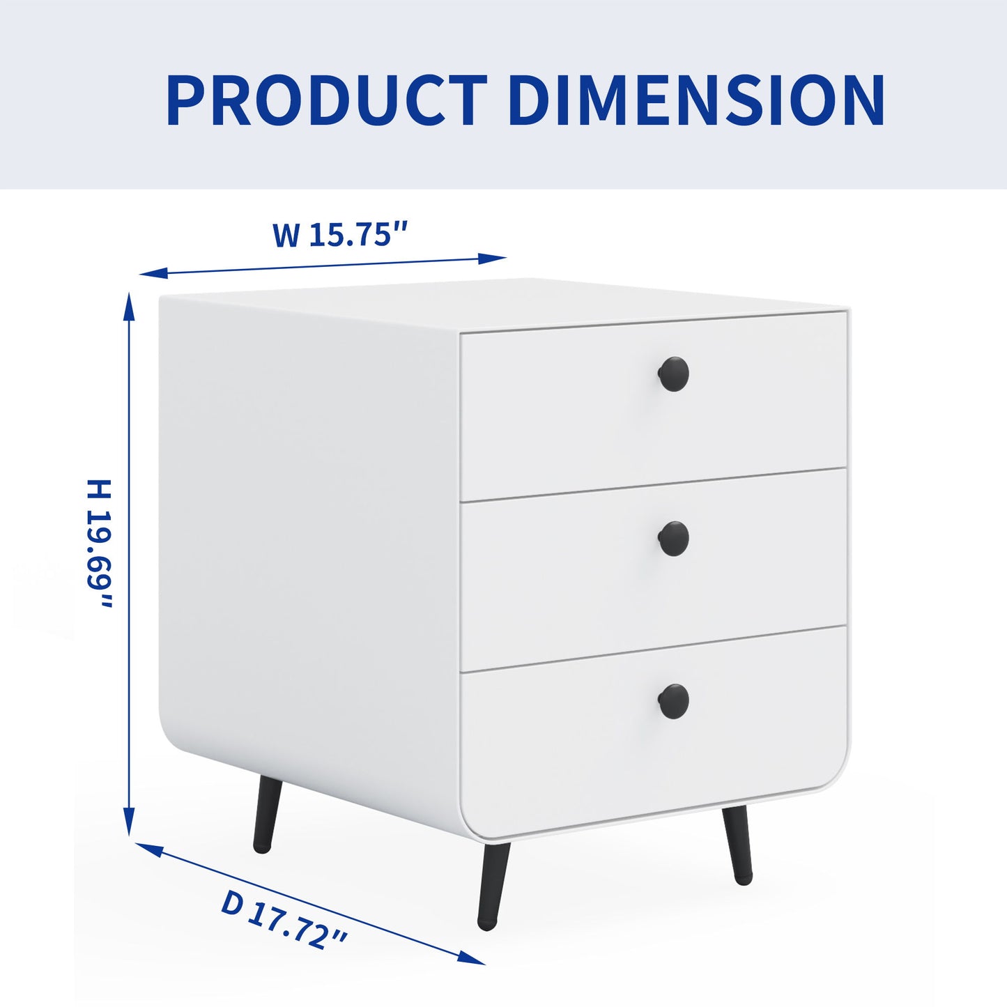 Modern Night Stand Storage Cabinet For Living Room Bedroom, Steel Cabinet With 3 Drawers, Bedside Furniture, Circular Handle - White Home Essentials