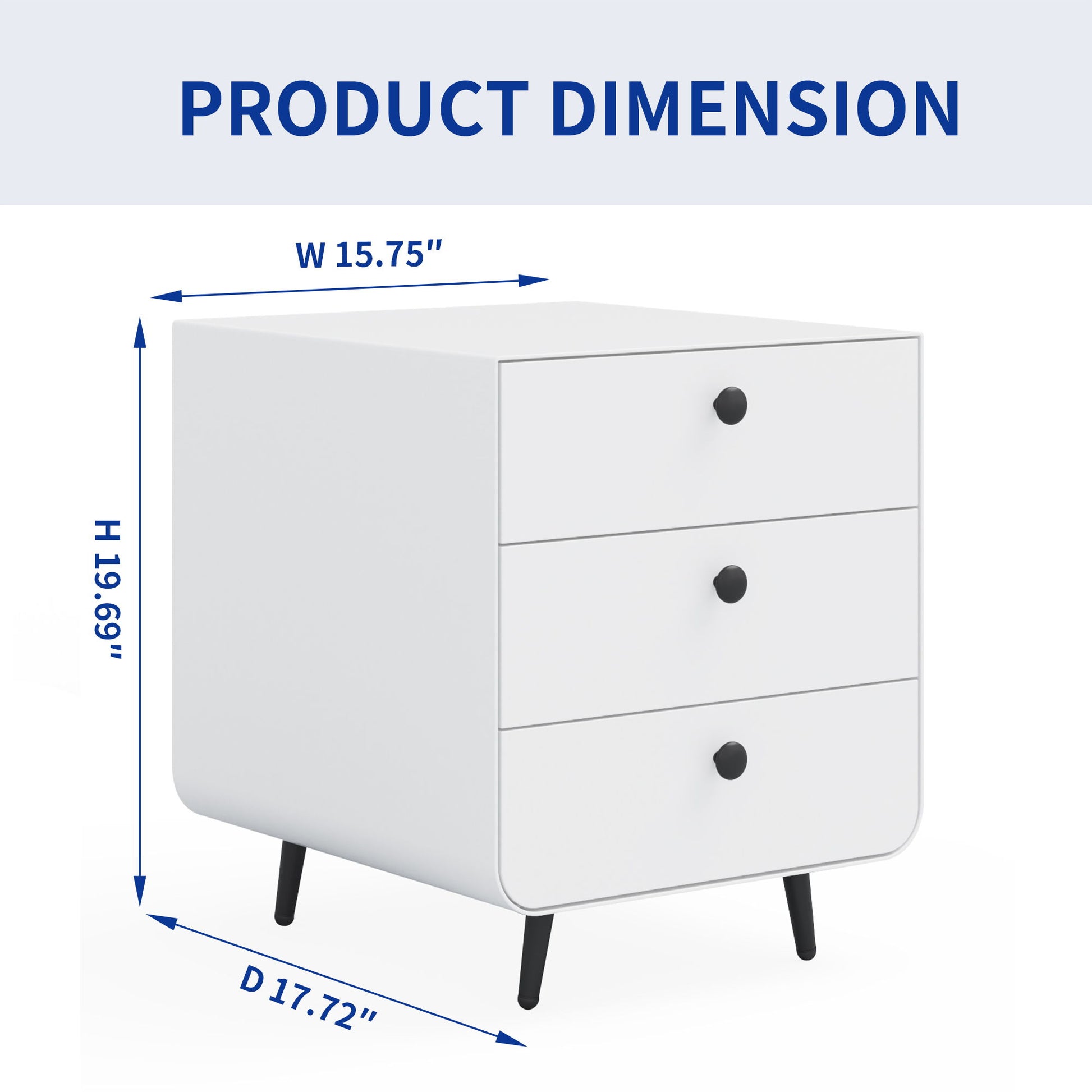 Modern Night Stand Storage Cabinet For Living Room Bedroom, Steel Cabinet With 3 Drawers, Bedside Furniture, Circular Handle - White Home Essentials