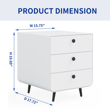 Modern Night Stand Storage Cabinet For Living Room Bedroom, Steel Cabinet With 3 Drawers, Bedside Furniture, Circular Handle - White Home Essentials