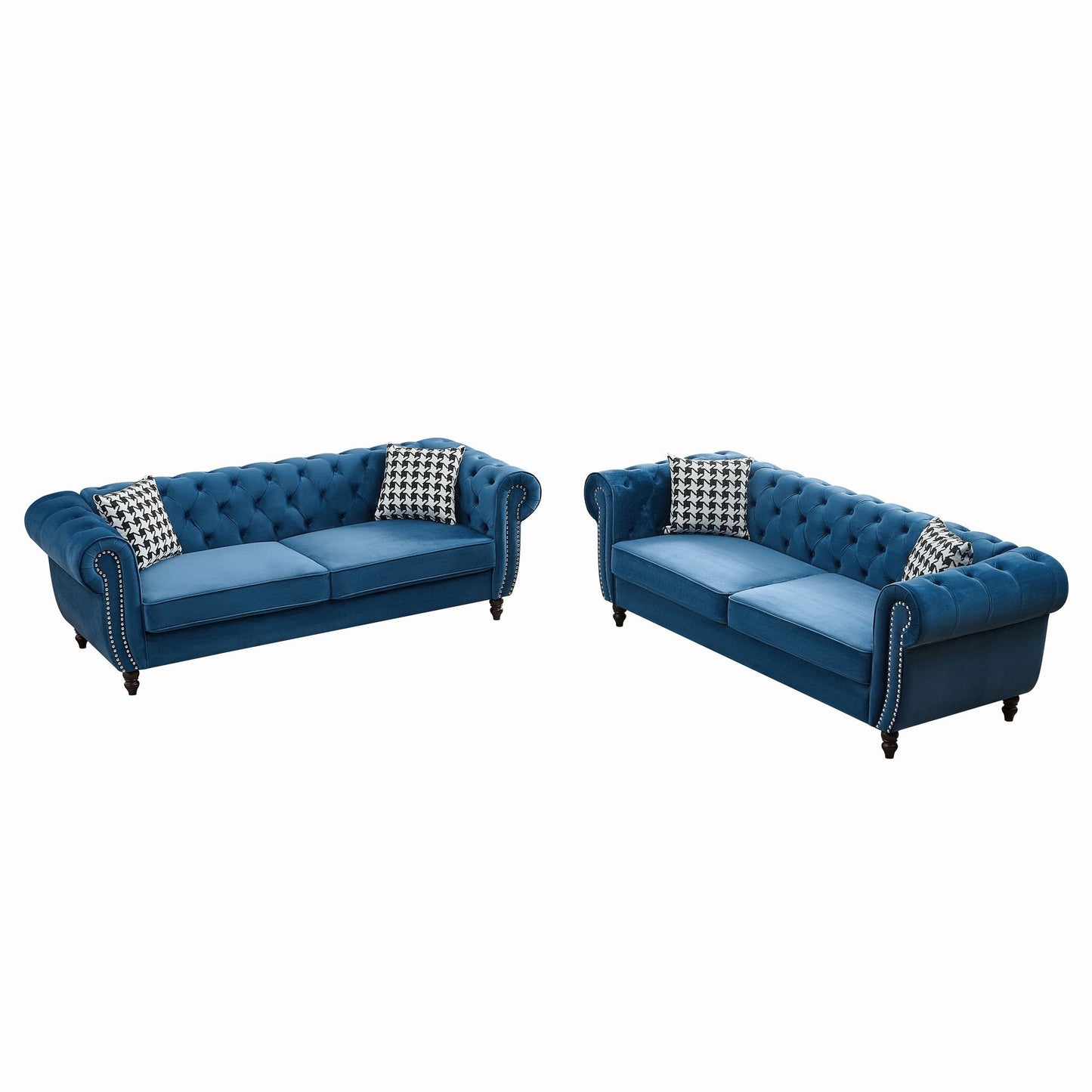 Chesterfield Set With Roll Armrest & Nailhead Home Essentials