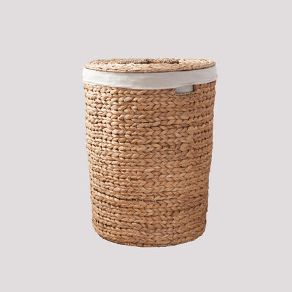 Ludmilla Round Tall Water Hyacinth Woven Wicker Laundry Hamper With Lid - For Clothes, Canvas, Toys And Book Storage With Removable Liner - 18" X 18" X 23" - Natural Brown Daily Nest