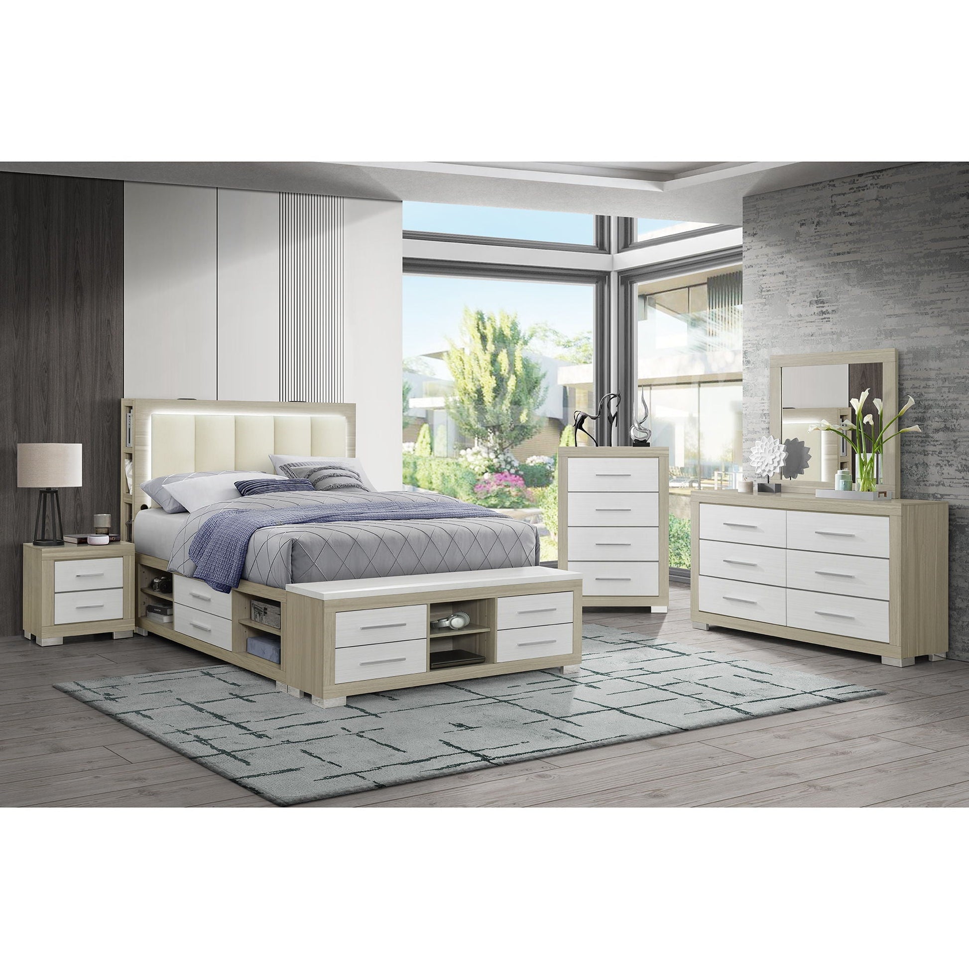 Messa - Bed With Storage Features And LED Lighting Global Furniture USA