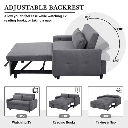Pull-Out 2 Seat Modern Sleeper Sofa With 2 Throw Pillows And USB Ports Hearth and Haven