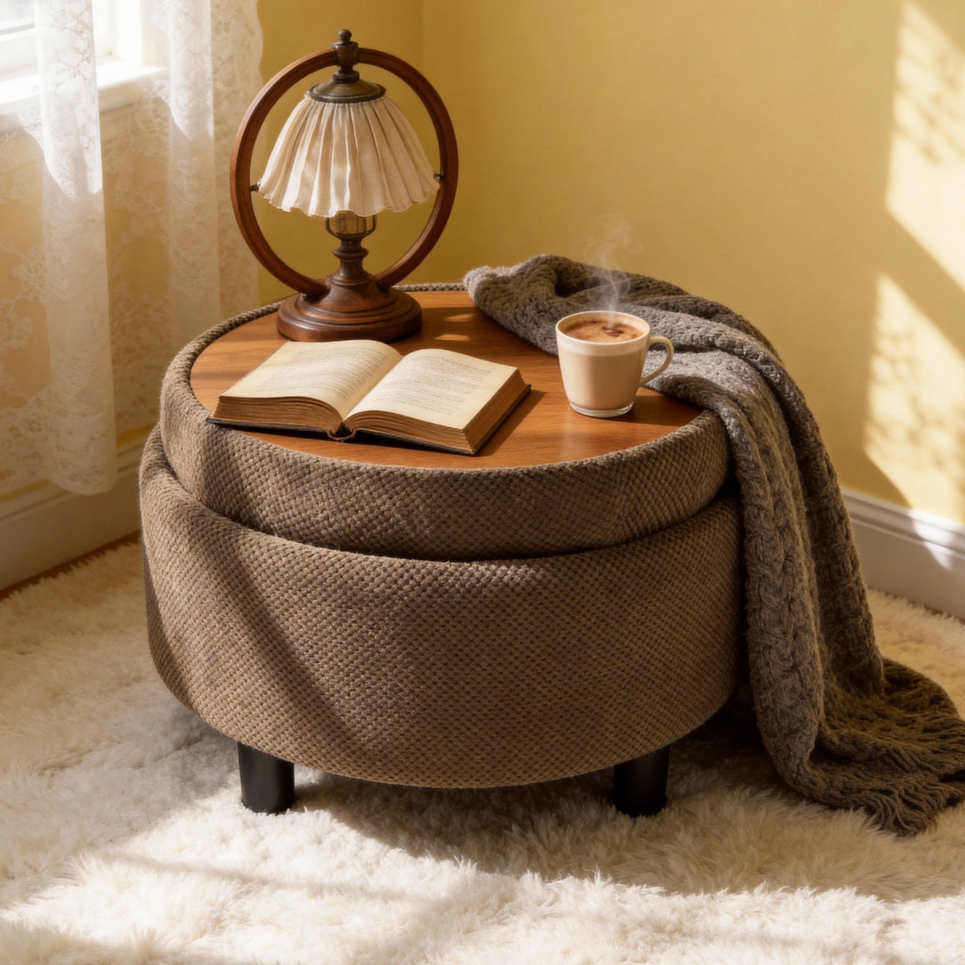 Storage Round Footstool Table Ottoman Home Essentials