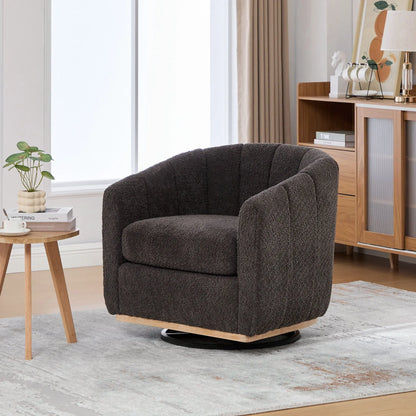 Swivel Upholstered Barrel Chair With Metal Base Home Essentials