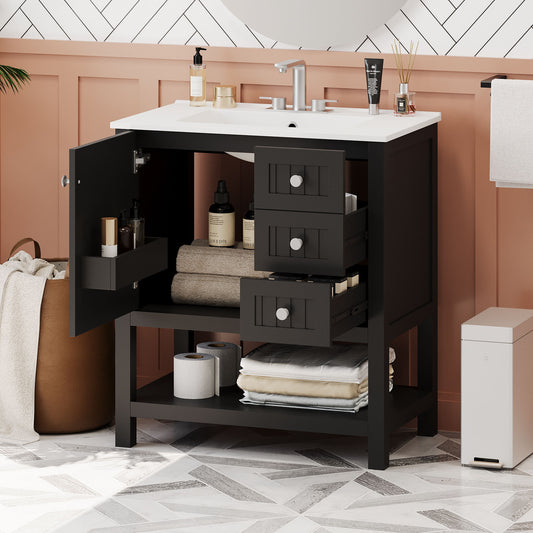 Transitional Style Bathroom Vanity Cabinet Combo With Ceramic Sink Hearth and Haven