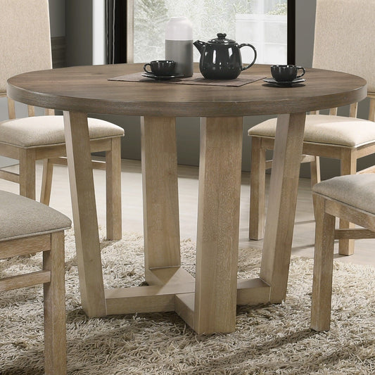 Brutus - Contemporary Round Dining Table With Wheat Colored Base - Vintage Walnut Lilola Home