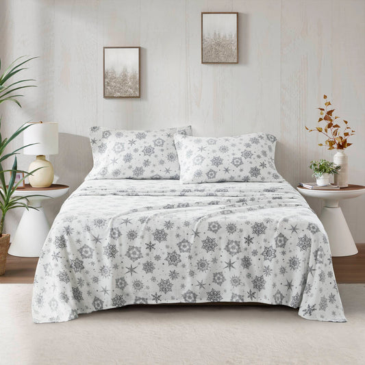 Micro Fleece - Sheet Set - Gray Snowflake True North by Sleep Philosophy