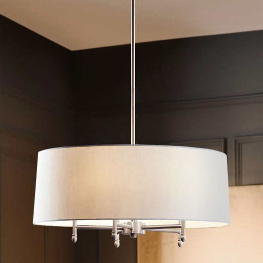 Presidio - 5-Light White Drum Shade Chandelier - Silver / White Hampton Hill