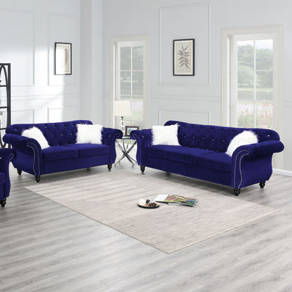 Upholstered Sofa Set With Crystal Tufted Seat And Nailhead Trim, 2 Piece Living Room Furniture - Indigo Home Essentials