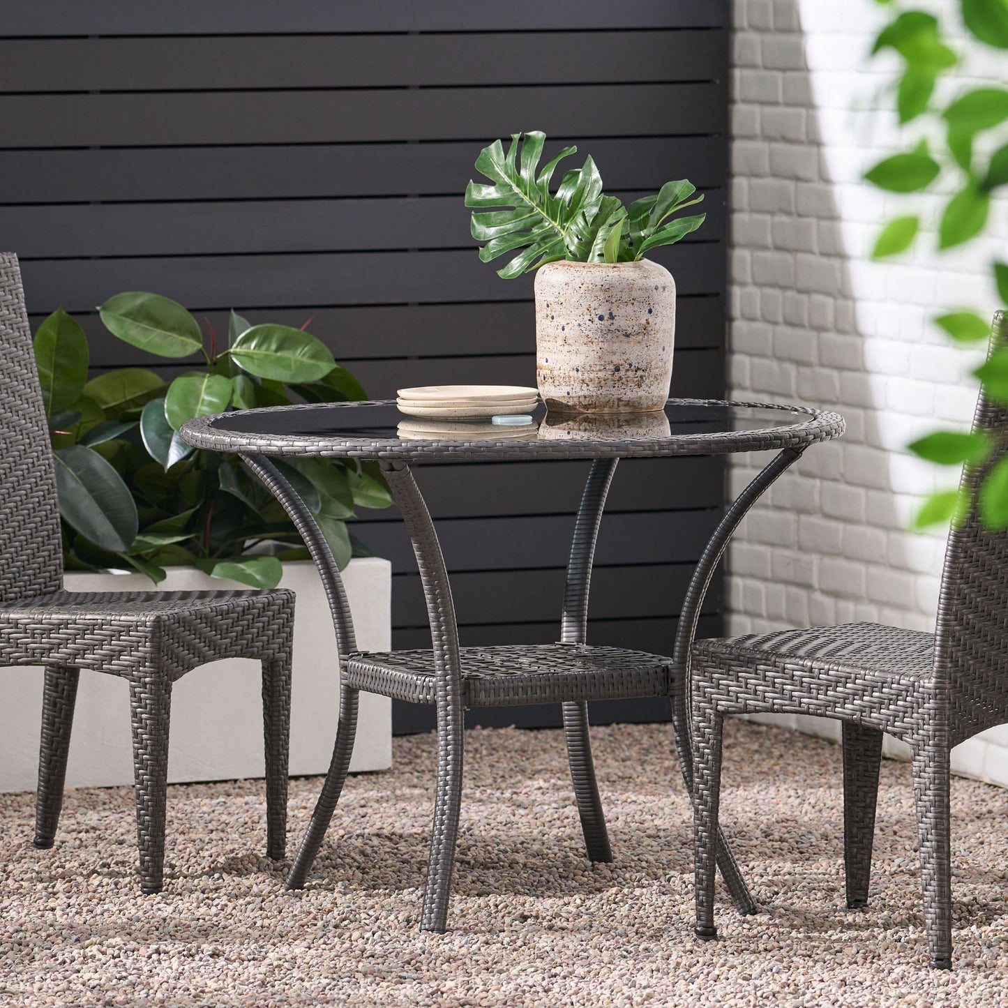 Bistro Table With Iron Frame And Glass Top - Gray Noble House