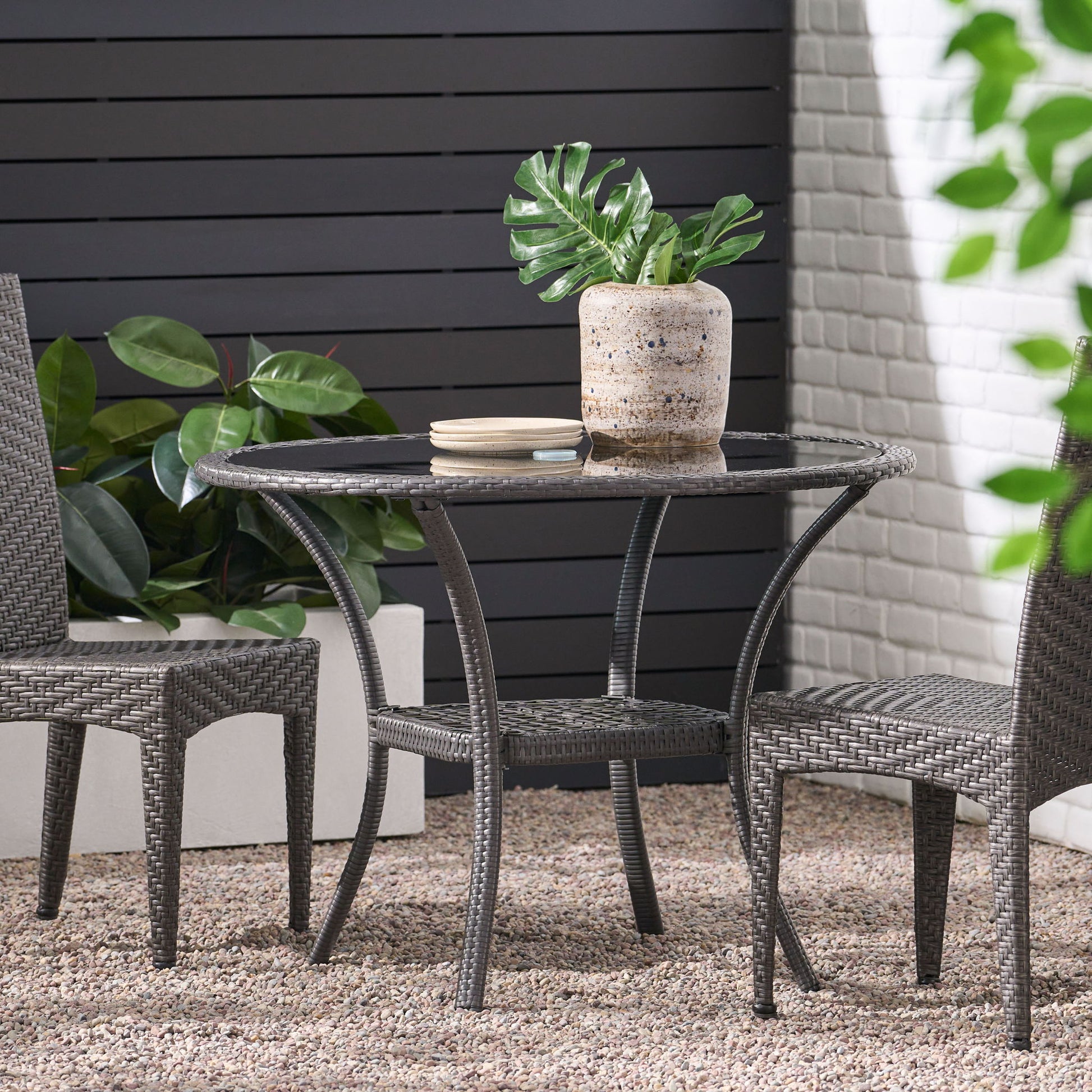 Bistro Table With Iron Frame And Glass Top - Gray Noble House