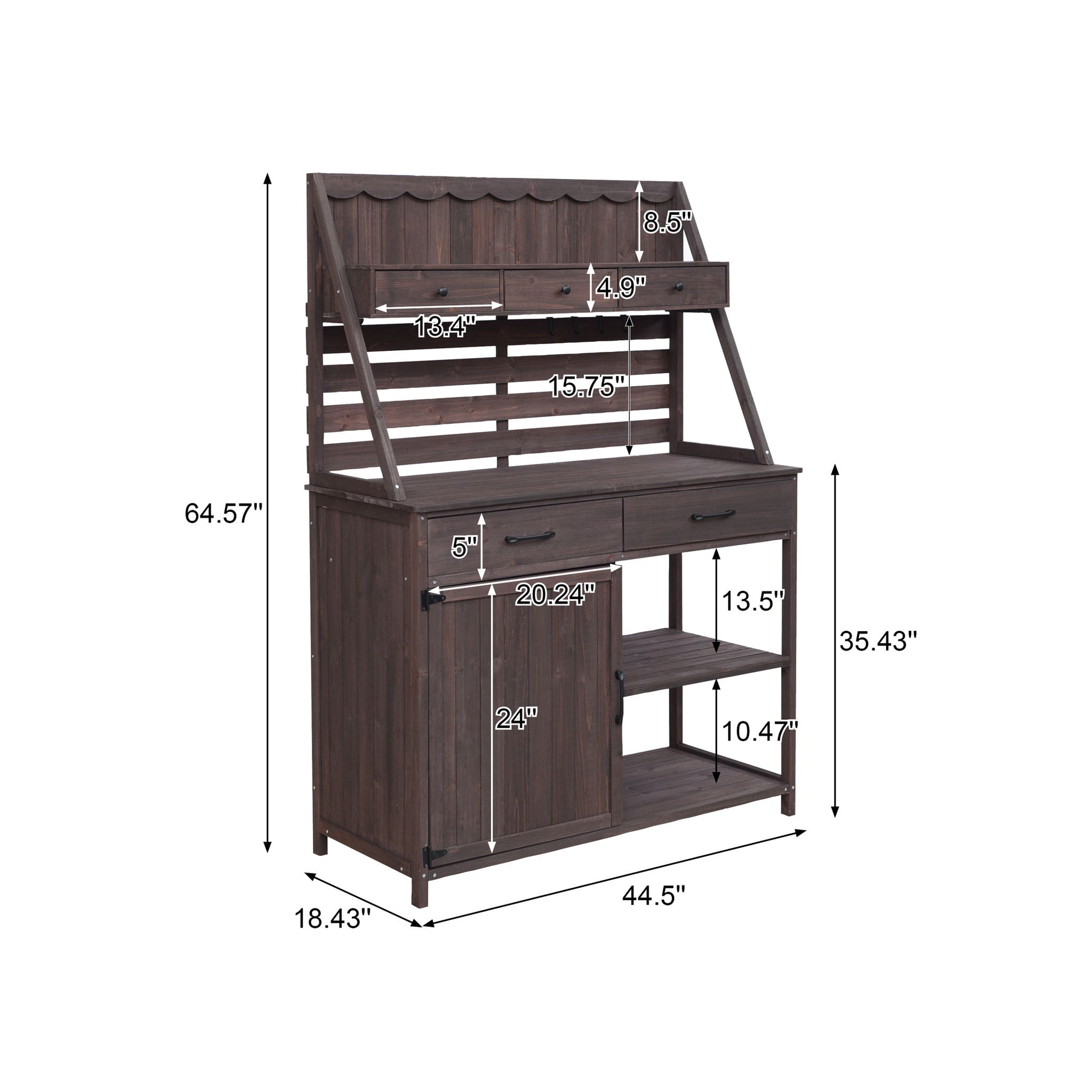 Potting Bench With 5 Drawer Storage And Slatted Back Panel, Garden Workstation - Brown Noble House