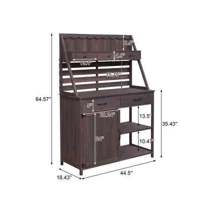 Potting Bench With 5 Drawer Storage And Slatted Back Panel, Garden Workstation - Brown Noble House