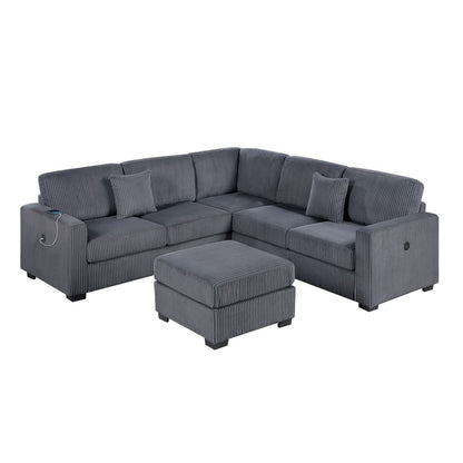 Upholstered L - Shaped 4 Piece Sectional Set With USB, Cocktail Ottoman Home Essentials