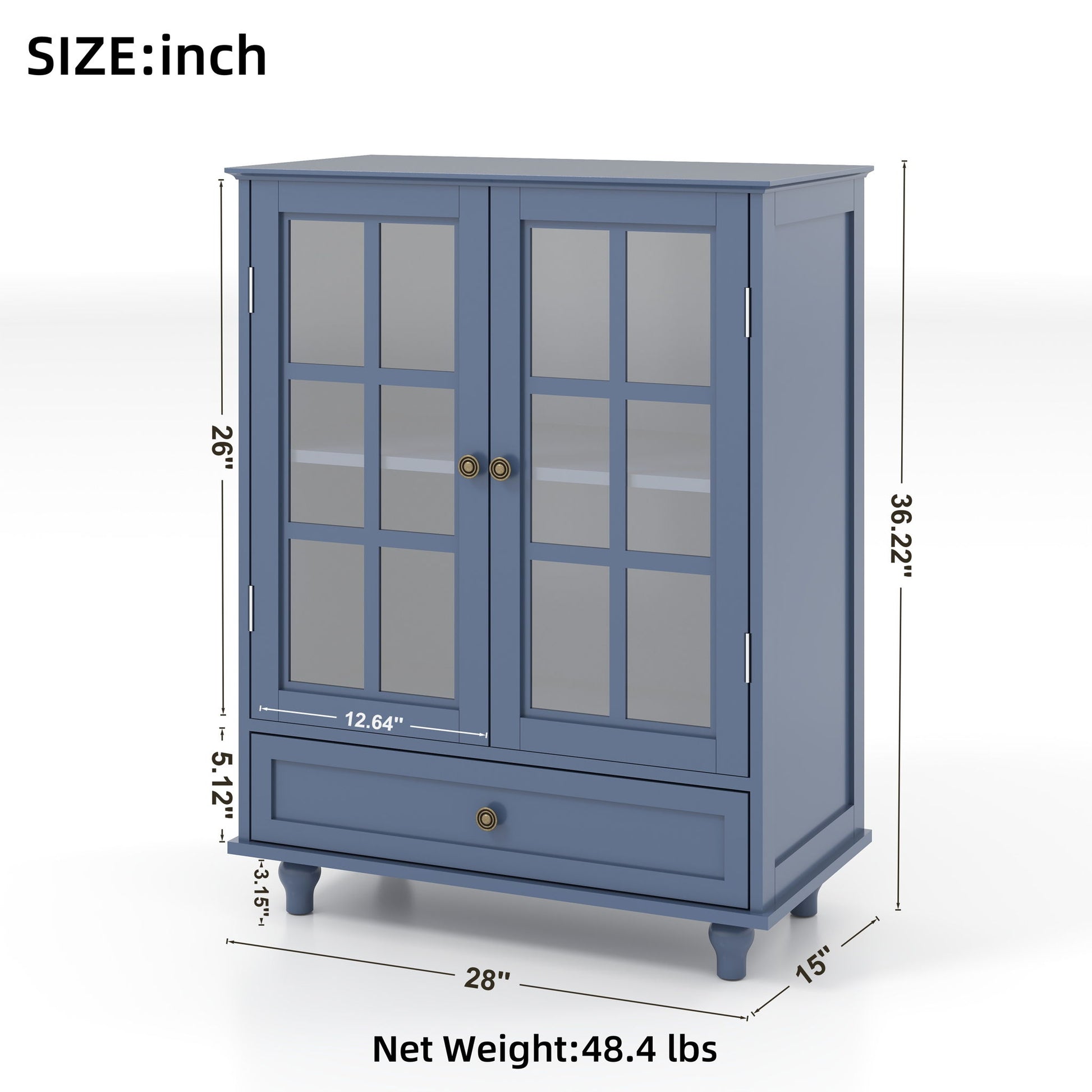 Minimalist Buffet Cabinet With Double Glass Doors And Drawer Home Essentials
