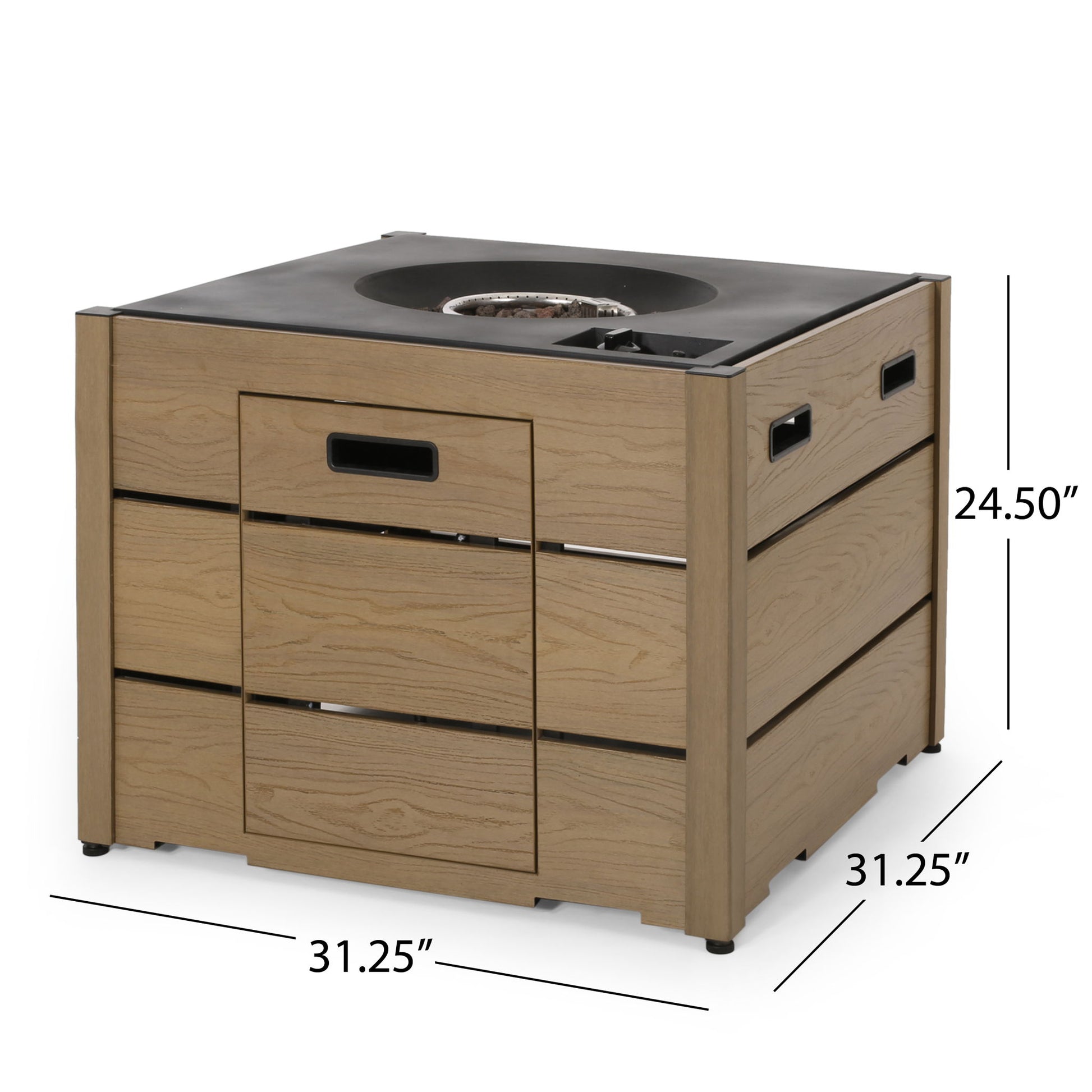 Rustic Style Outdoor Square Propane Fire Pit, 40,000 Btu Noble House