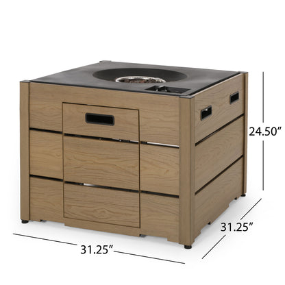 Rustic Style Outdoor Square Propane Fire Pit, 40,000 Btu Noble House